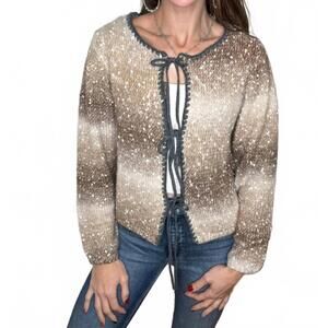 NEW ANNIEWEAR jordyn tie front cardigan in brown & tan ombre